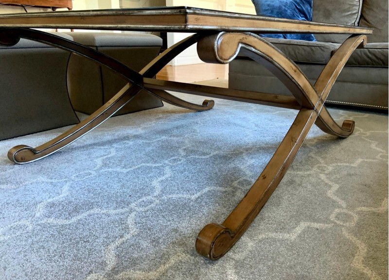 Gorgeous Large Gilt Edged Wood Coffee Table With Antiqued Mirror Top gallery