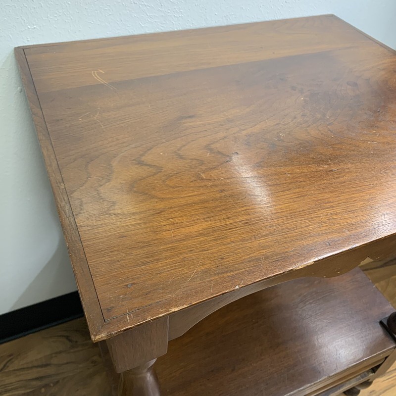 Antique 1910s Solid Walnut Wood 28" Accent Side End Table w/ Bottom Drawer gallery