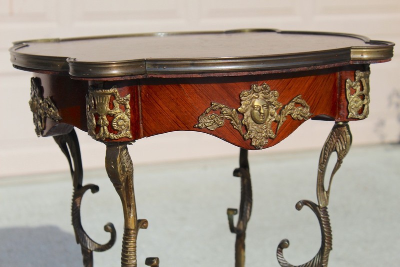 Late 19th Century French Louis XV Style Parquetry Round End Table W/Bronze Mount gallery