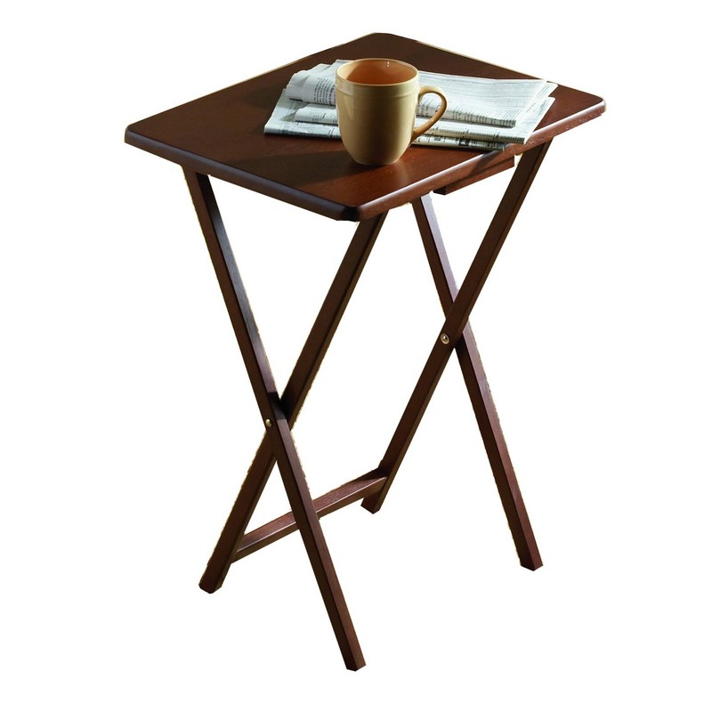 PJ Wood Folding TV Tray Tables with Compact Storage Rack, Walnut, 5 Piece Set gallery