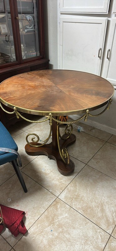Bronze Ormolu Rope Tassels Neoclassical Gueridon Center Cafe Game Lamp Table