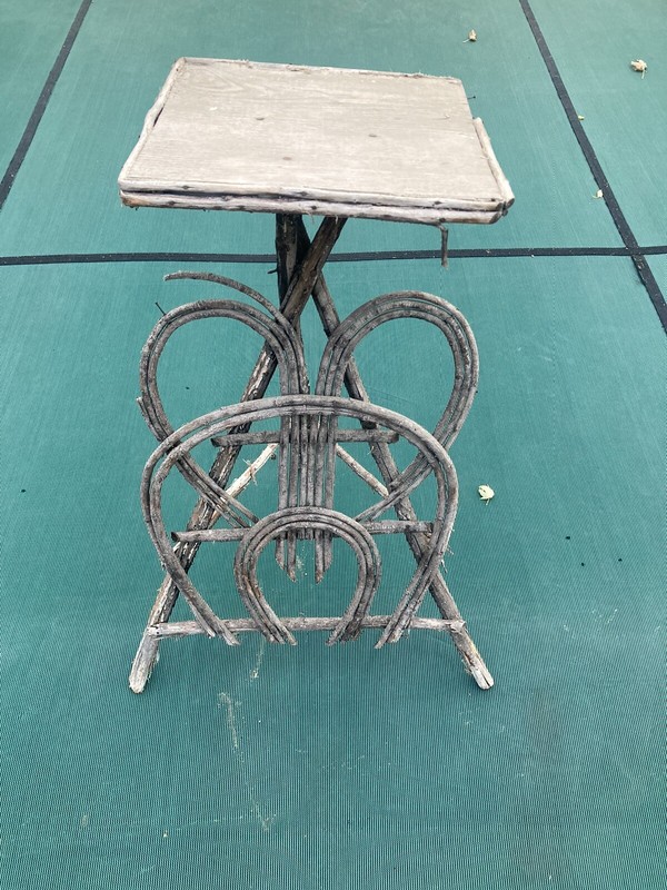 ANTIQUE HANDMADE Rustic Primitive ADIRONDAK BENTWOOD TWIG PLANT STAND gallery