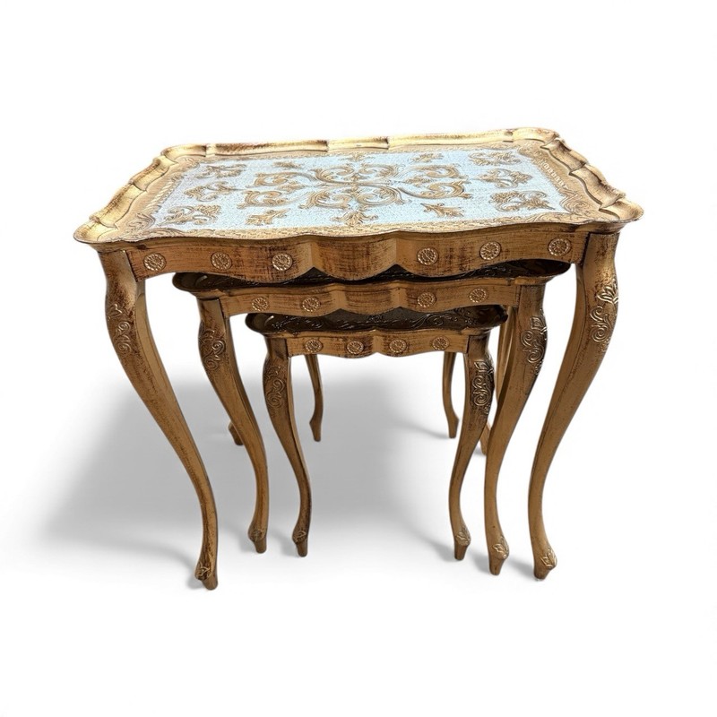 Vintage 1950s Italian Florentine Gilded Nesting Tables – Set of 3 FREE SHIPPING
