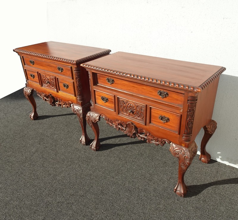Pair Vintage 32" Tall French Chippendale Highly Carved Side Tables ~ Nightstands gallery