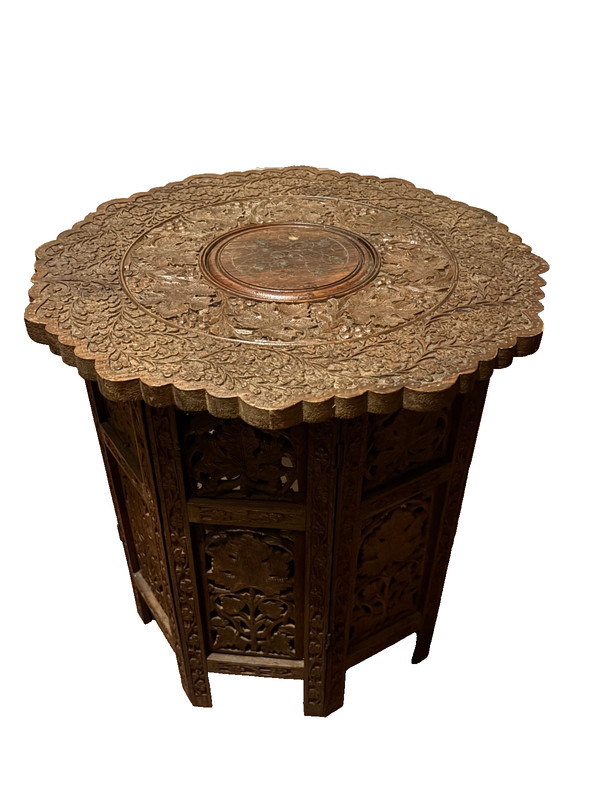 Vintage Anglo Indian Carved/Inlaid Side Table 19”H x 18”W