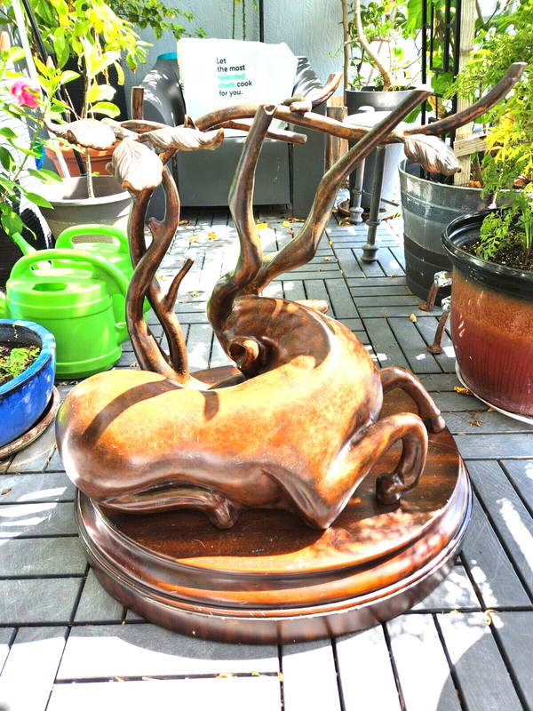 BRONZED GAZELLE TABLE ON WOOD BASE gallery