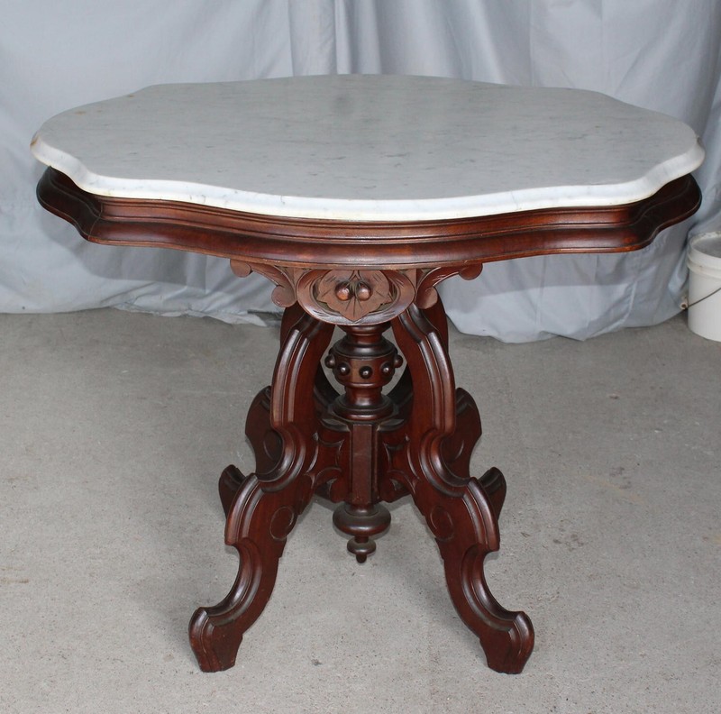 Antique Victorian Walnut Marble top Table - original finish gallery