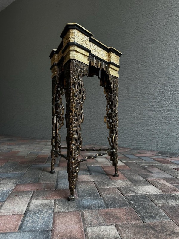 Vintage Brutalist Resin Mcm Faux Stone Accent Table Plant Stand