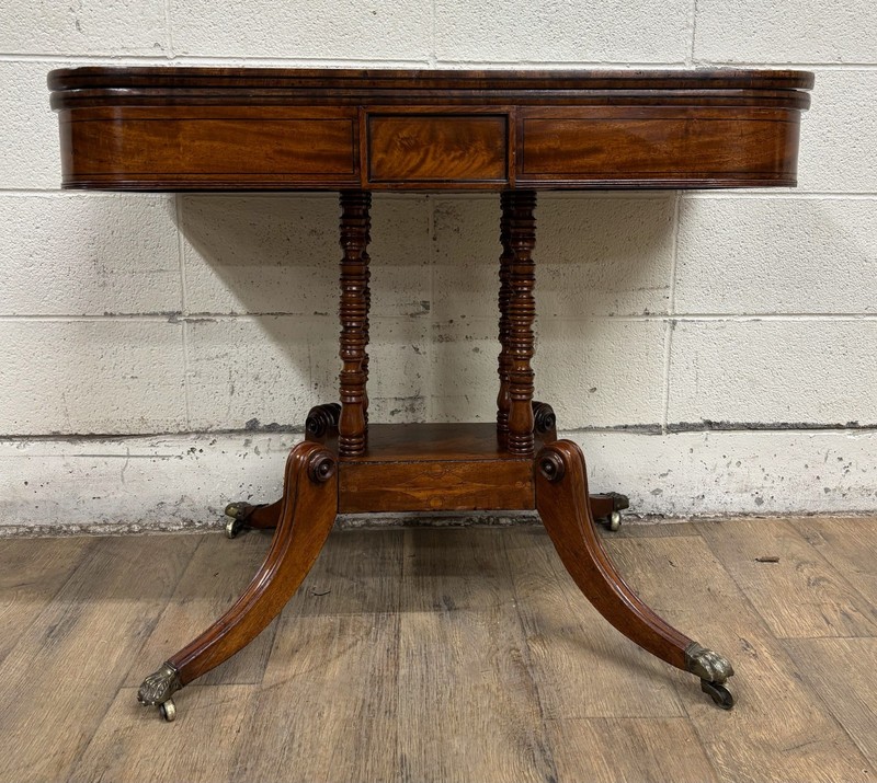 Antique English Regency Pedestal Flip and Swivel Top Game Table Card Table