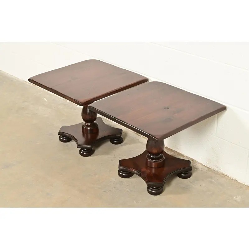 Ethan Allen Early American Solid Pine Pedestal Side Tables, Pair