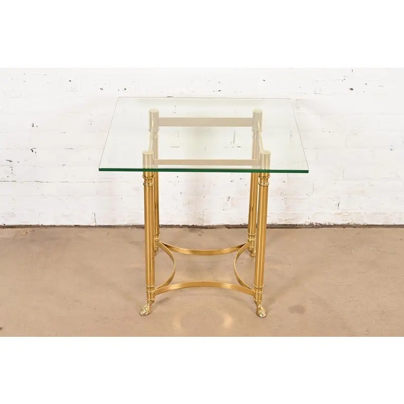 Labarge Hollywood Regency Brass Side Table With Hooved Feet, Circa 1960s