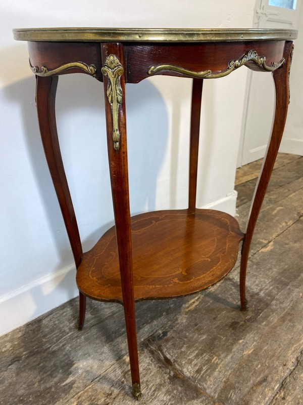 Antique French Louis XV Mahogany Side Table Ormolu Marquetry Brass c.1900 gallery