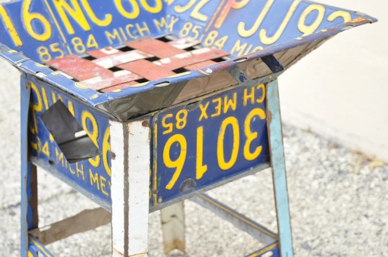 Vintage Metal License Plate Accent Side End Table Mexican Car Plates gallery