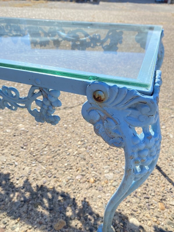 Vintage Molla Victorian Cast Aluminum Metal Glass Top Garden Patio Coffee Table gallery