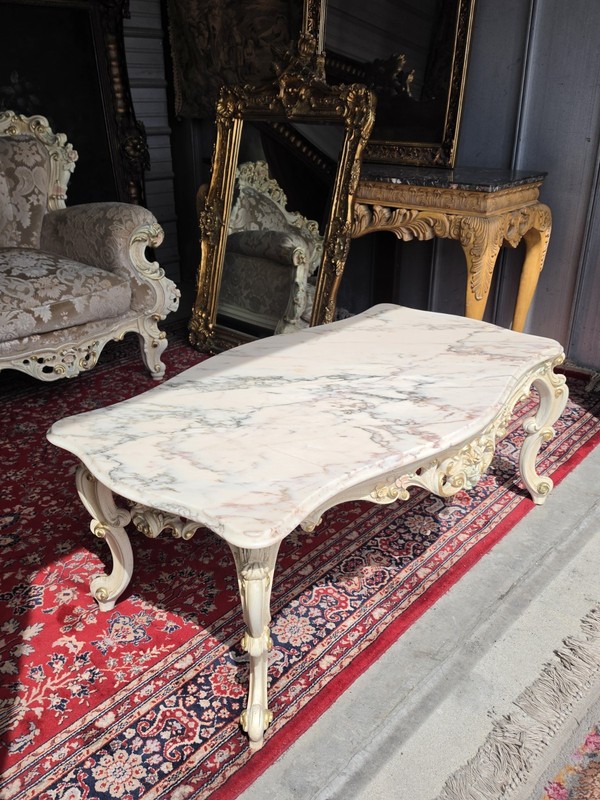 Vintage Italian Silik Style Hand Painted Coffee Table- Marble Top gallery