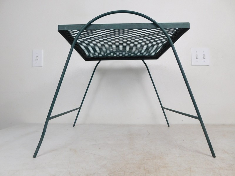 VTG Salterini Umanoff Design MCM Patio Side End Table Wrought Iron Handles Green