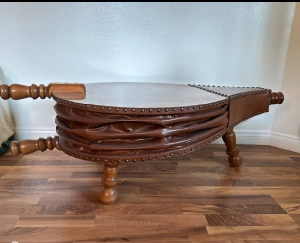 vintage solid wood coffee table – Bellows shaped