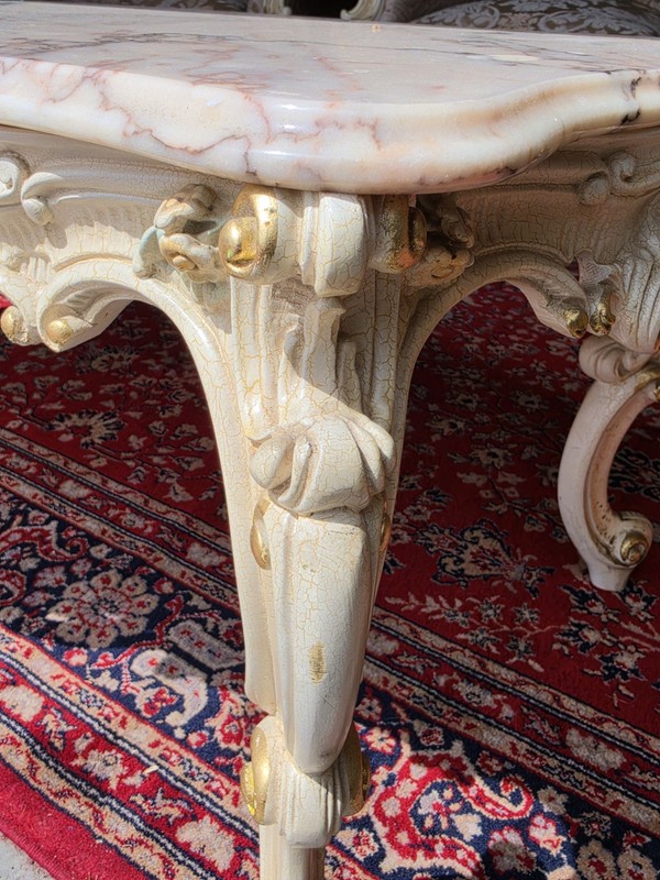 Vintage Italian Silik Style Hand Painted Coffee Table- Marble Top gallery