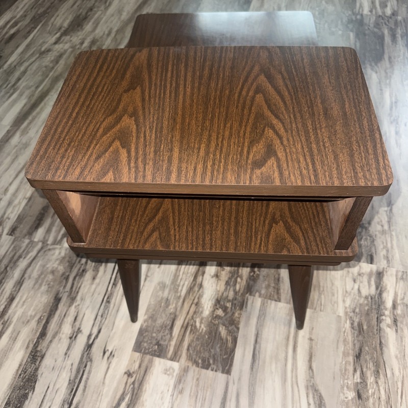 Vintage End Table Drawer 2 Tier Mid Century Modern Retro Brown Formica Read gallery