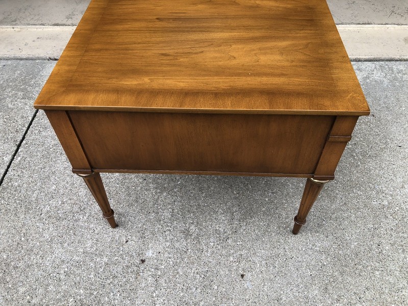 WEIMAN Mid Century Solid Wood End Table w/Tapered Legs Brass Pull Handles gallery