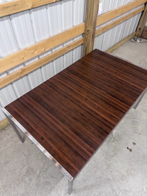 Milo Baughman Style Mid Century Chrome and Laminate Dining Table gallery