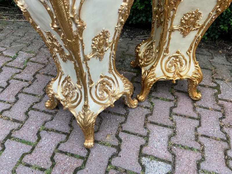 Pedestals Pair (2 pcs) Italian Baroque Cream Gold Marble Effect Display Stands gallery