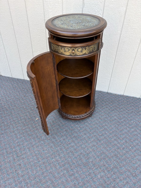 67762 Hooker SEVEN SEAS Round Pedestal Cabinet with Intricate Inlaid Design gallery