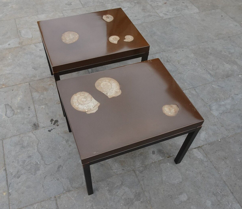 VINTAGE ART TABLES EPOXY RESIN FOSSIL ADO CHALE OR ETIENNE ALLEMEERSCH ? BELGIAN gallery