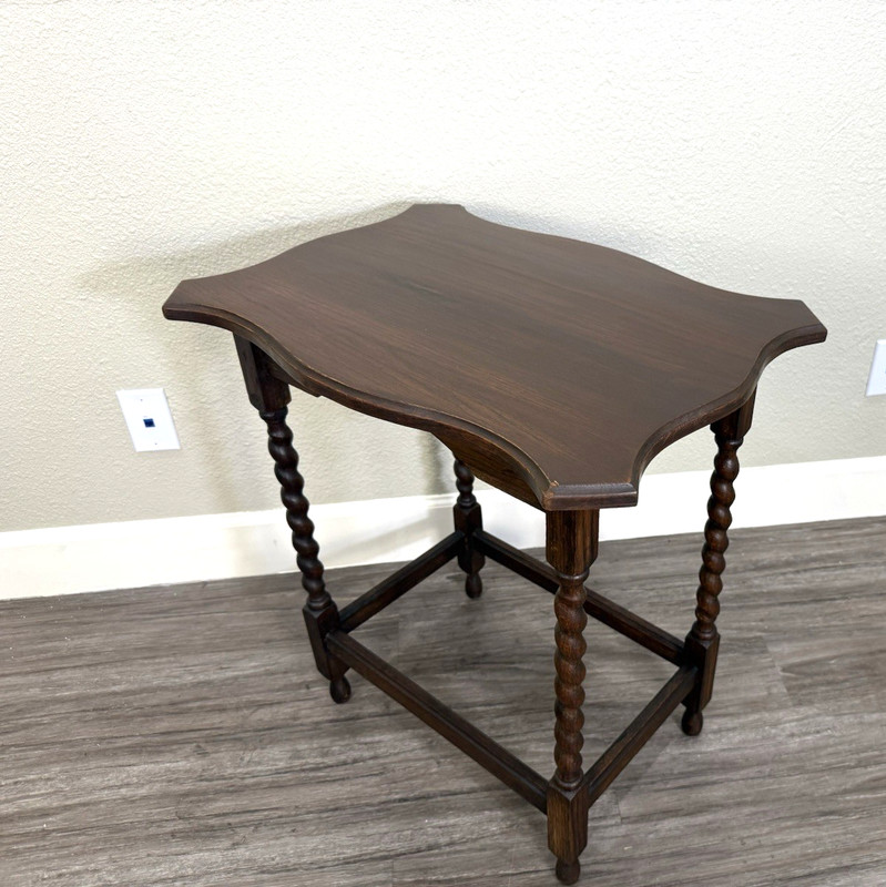 English Antique Jacobean Oak Side Table w Barley Twist Legs Vintage Accent Table gallery