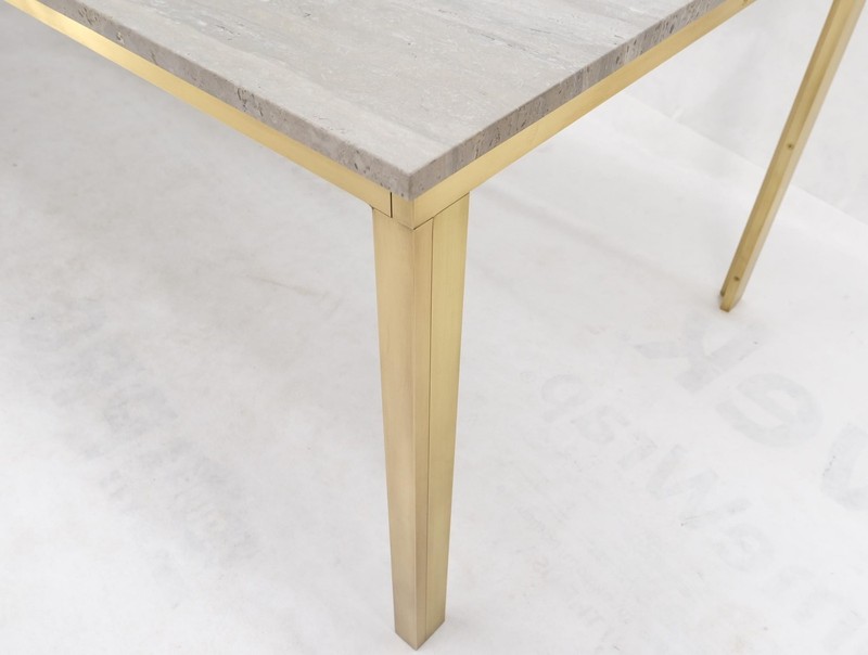 Large Heavy Solid Brass Base Travertine Top Rectangle Dining Table gallery