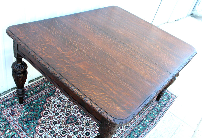 French Antique Tiger Oak Renaissance Kitchen Dining Table Circa 1880 gallery
