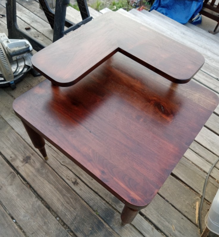 Mid Century Solid Walnut Corner Step End Table (SET-89)