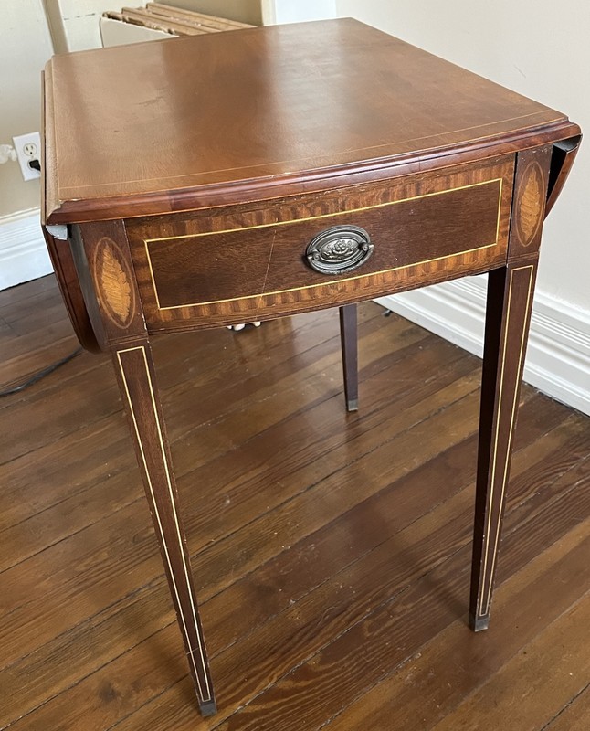 Antique Federal Mahogany Inlay Marquetry Pembroke Drop Leaf Side Table gallery