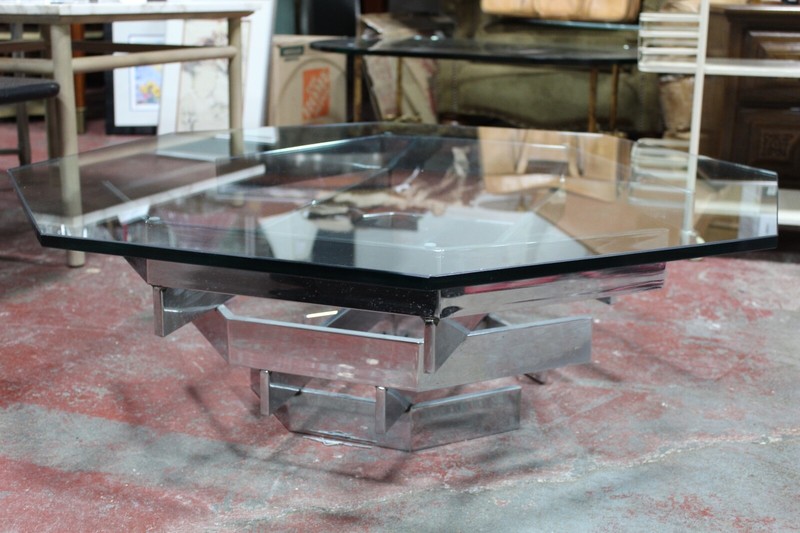 Paul Mayen Coffee Table Octogon Glass & Chrome 1960's Mid Century Modern gallery