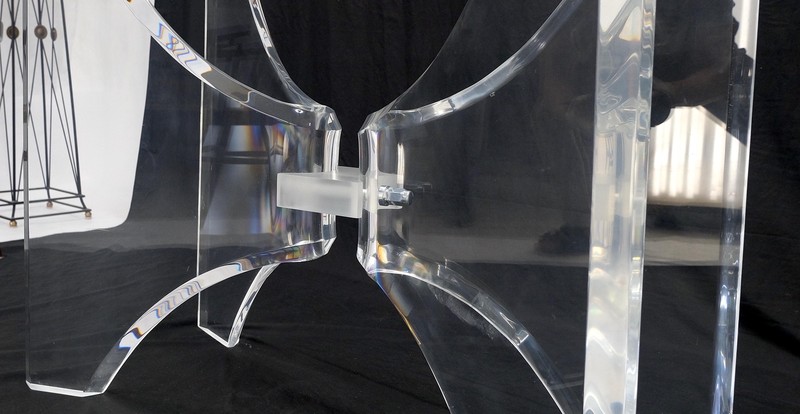 Oval Boat Shape Glass Top Butterfly Lucite Base 88" Long Dining Conference Table gallery