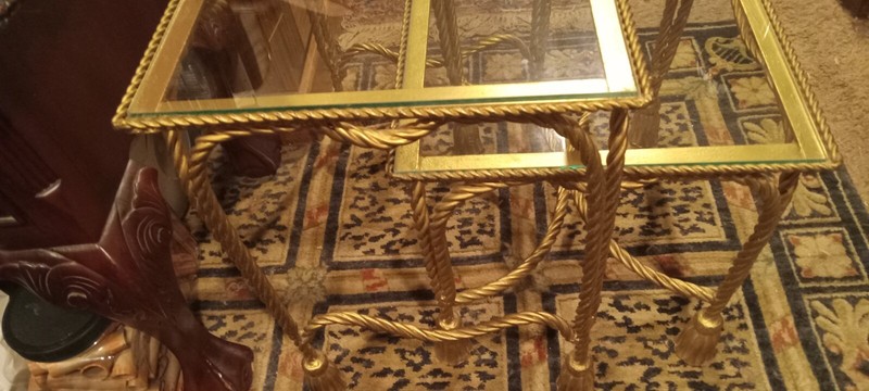 Vtg Italian Hollywood Regency Gold Nesting Rope Mirror Tole End Tables gallery