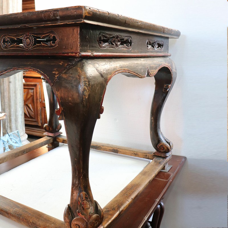 Antique Chinese Qing Red & Black Lacquered Elm Square Center Table 18th century gallery