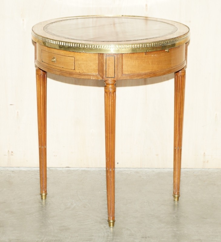 RESTORED ANTIQUE NAPOLEON III OCCASIONAL TABLE BROWN LEATHER TOP BUTLERS TRAYS gallery