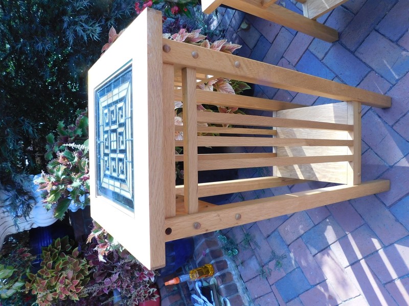 Frank Lloyd Wright Style Quoizel Mission Oak Table 15" W x 15 " L x 24" gallery