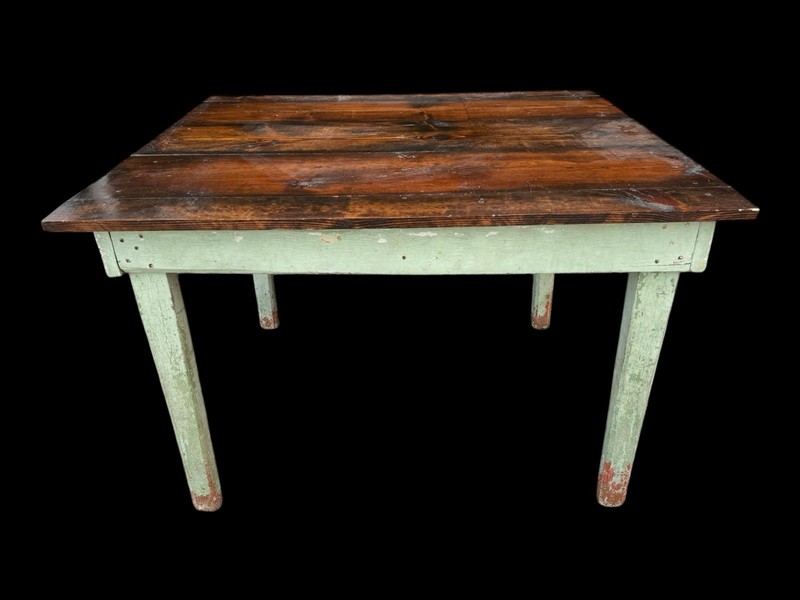 Antique Primitive Farmhouse Table Chippy Paint Seafoam Green 46” Kitchen Table