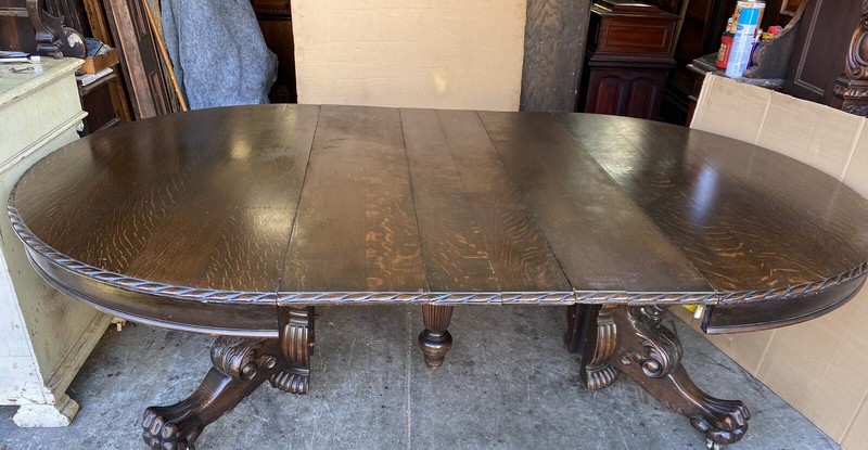 R. J. HORNER 60” OAK GRIFFIN DINING TABLE, 3-12” LEAVES gallery