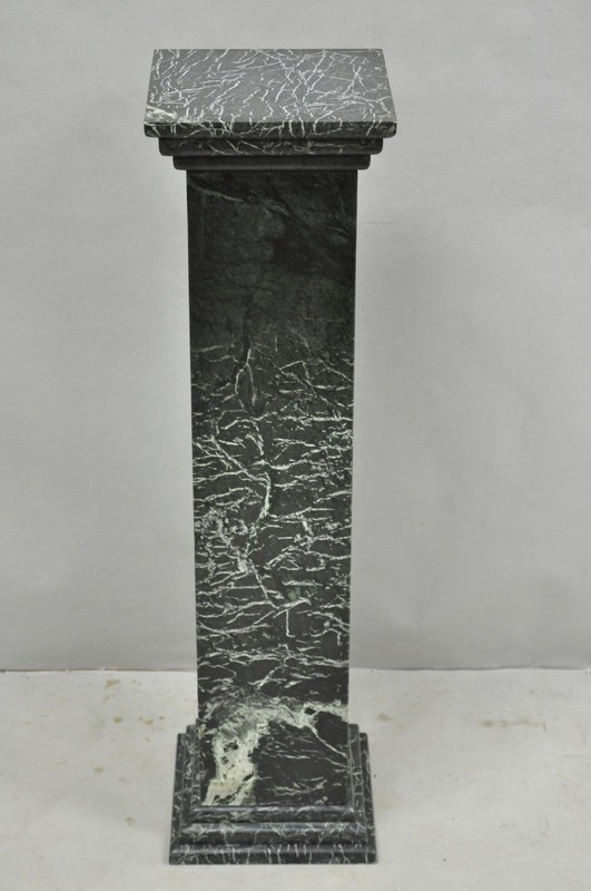 Vintage Italian Classical Style Dark Green Marble Square Column Pedestal Stand gallery