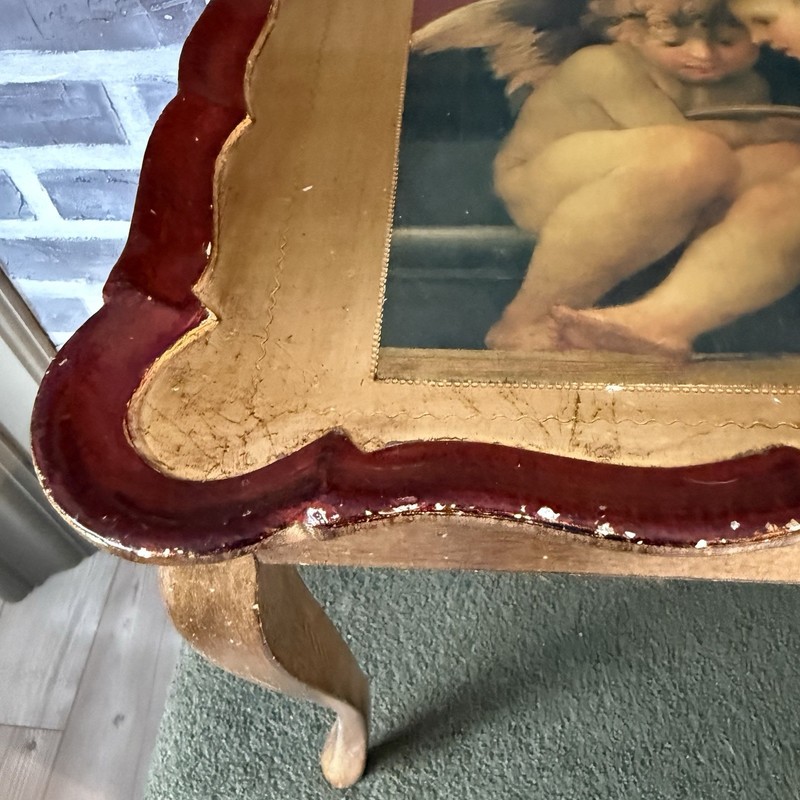 Vintage Italian Florentine Side Table Angels Red Gold Gilded Neiman Marcus Rare gallery