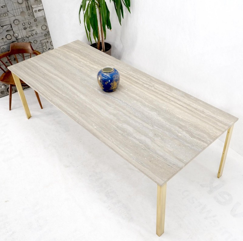 Large Heavy Solid Brass Base Travertine Top Rectangle Dining Table gallery