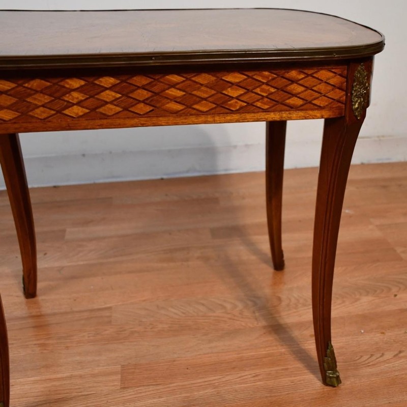 1910s Antique French Louis XV Walnut & Satinwood Inlay small Coffee Table FRANCE gallery