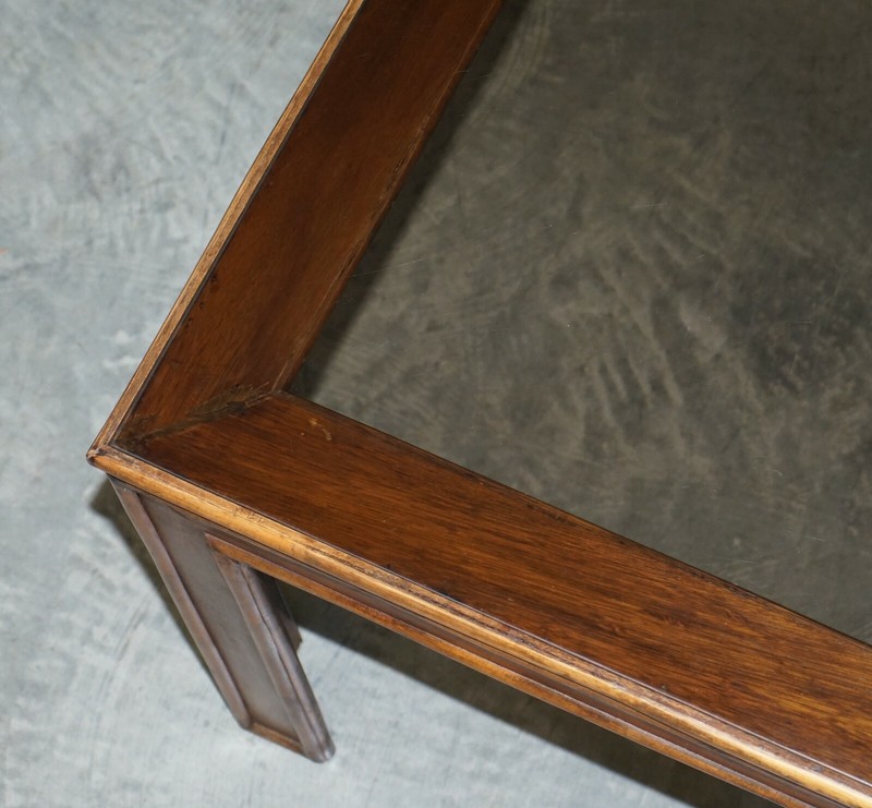 VINTAGE CHINESE CHIPPENDALE REFECTORY DINING TABLE WITH SMOKED GLASS TABLE TOP gallery