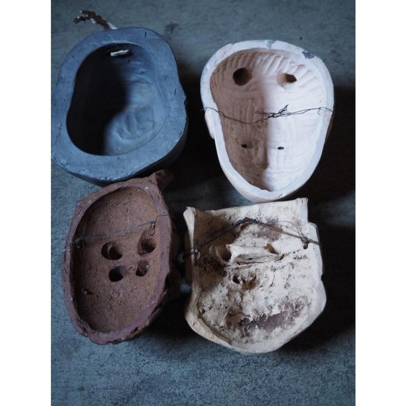 Japanese Ceramic Display Mask Set 4 Mid-Showa Koro-ten Used H1465 gallery