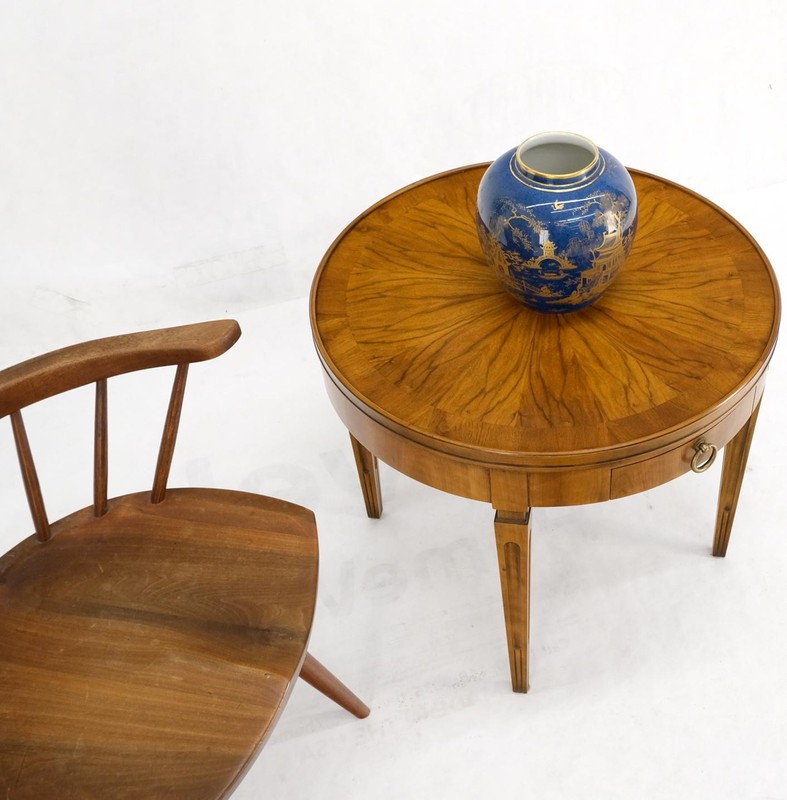 Baker Walnut Round Sunburst Pattern Gallery Top Drawer Side Lamp Table Stand gallery