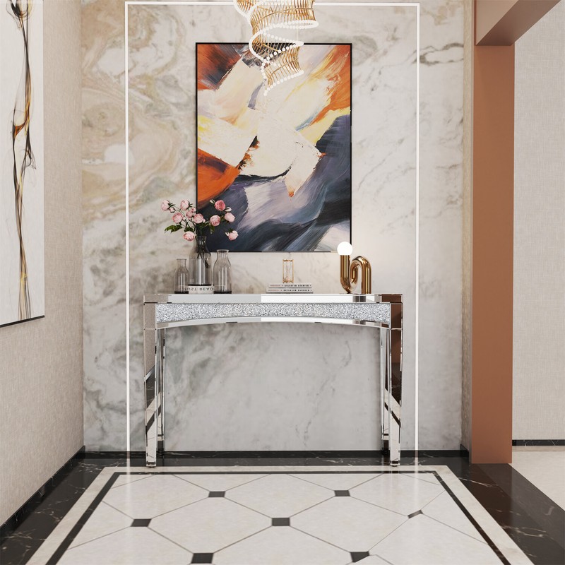 XXL Luxury Mirrored Crushed Diamond Console Table Hallway Living Room Beautiful gallery