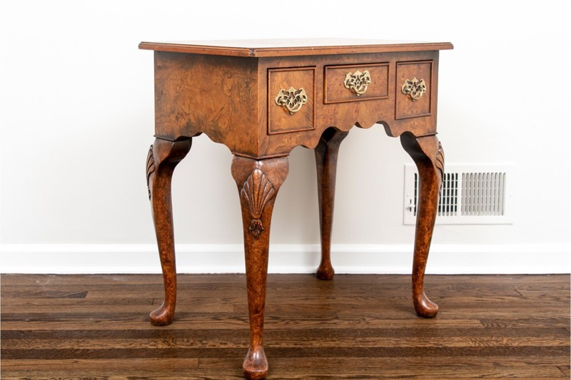 Vintage Queen Anne Style Burl Walnut Lowboy